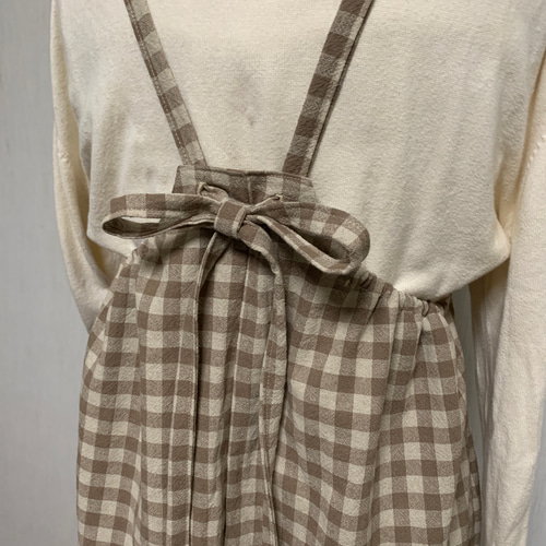 2着セール 黒リネン&ギンガムチェックリネン エプロンワンピース