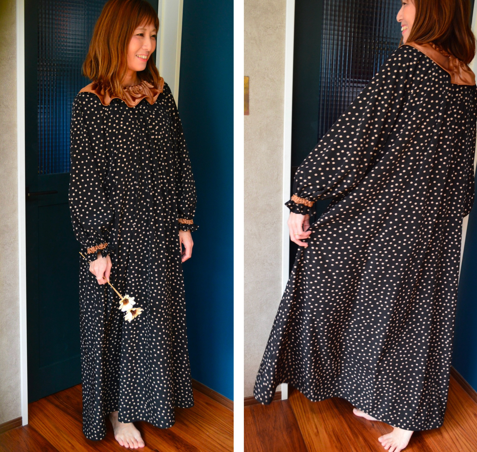 フリル襟とバルーン袖が可愛い❤️1枚でおめかしワンピース❤️