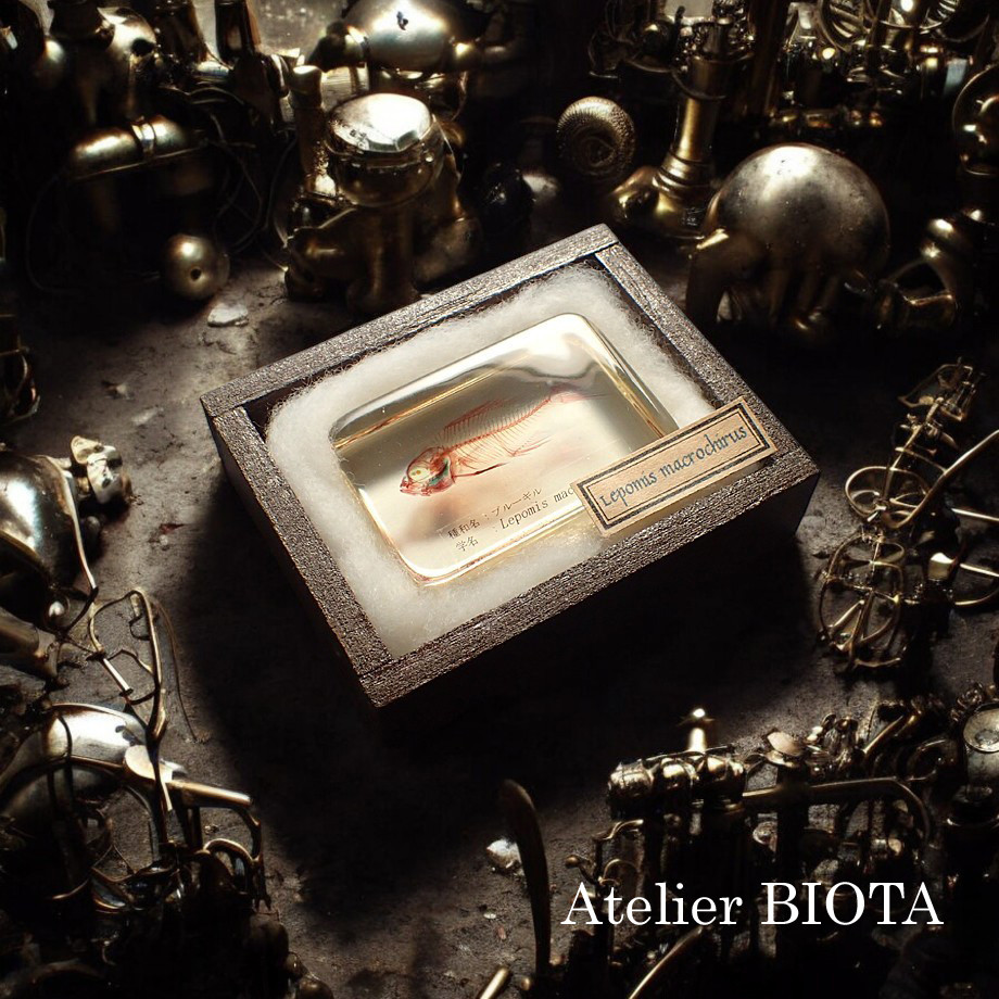 ブルーギル二重染色樹脂封入標本 L (木製標本箱入り)