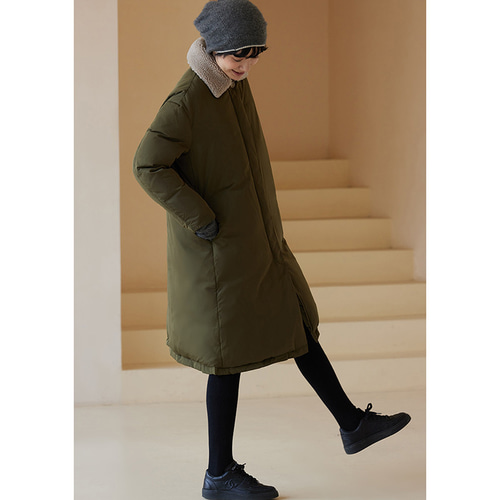 ボア襟ダウンコート ロングダウンコート 暖かいダウンコート グリーン