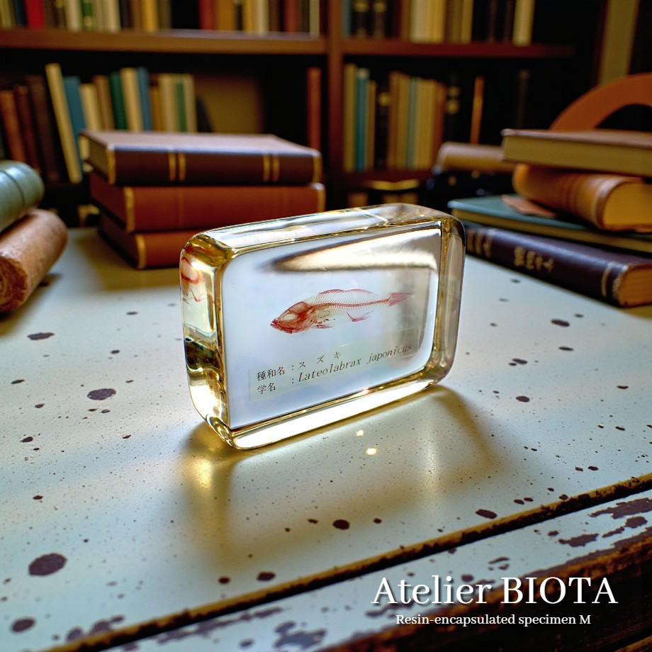 スズキ単色染色樹脂封入標本 M (木製標本箱入り)