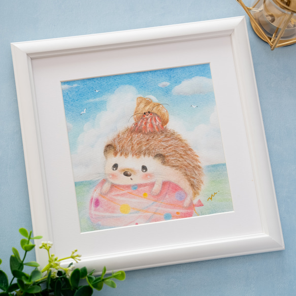 人気ブランド 海外通販 - 国内入手困難 原画】「はりねずみさんとヤドカリさん」 パステルアート 癒し 絵画