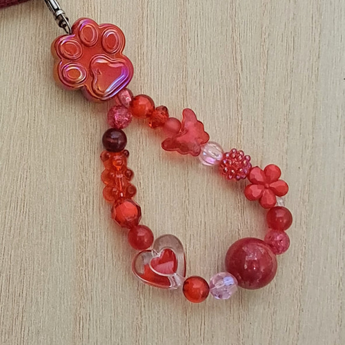 TWICE チェヨン 刺繍ネームタグ&ビーズキーホルダー レッド