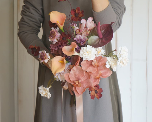 胡蝶蘭 韓国風ウェディングブーケ＆ブートニア【造花】ウェディング