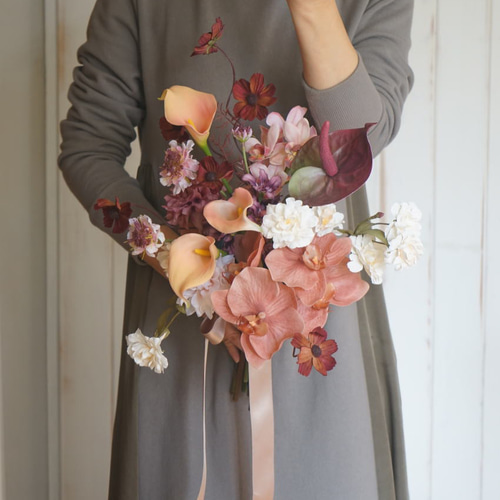 ウェディングブーケ アーティフィシャルフラワー テラコッタ ボルドー