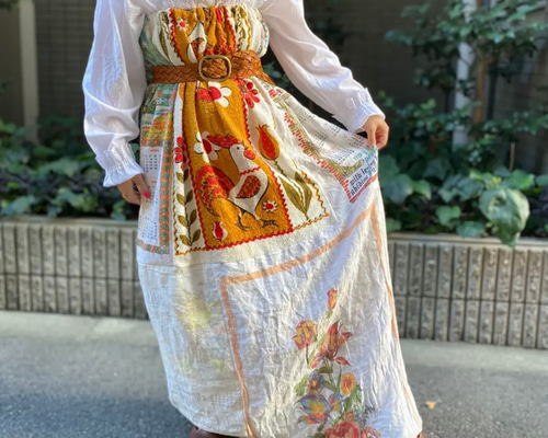 70s vintage パッチワーク スカート ヒッピー 古着 アップリケ 70s 70年代 vintage ギンガムチェック パッチワーク スカート 古着 70s