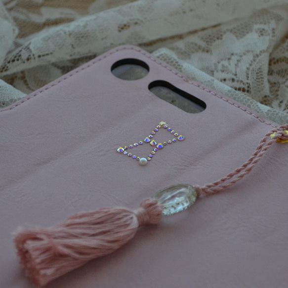 手帳型スマホケース『猫と月の宇宙旅行』上品パステルカラー 薄紫 ほぼ全機種対応◎ 11枚目の画像