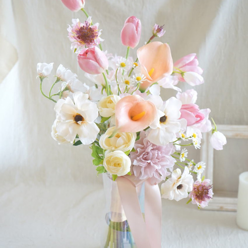 ウェディングブーケ　アーティフィシャルフラワーブーケ　チューリップブーケ チューリップ ウェディングブーケ＆ブートニア【造花】 アーティ