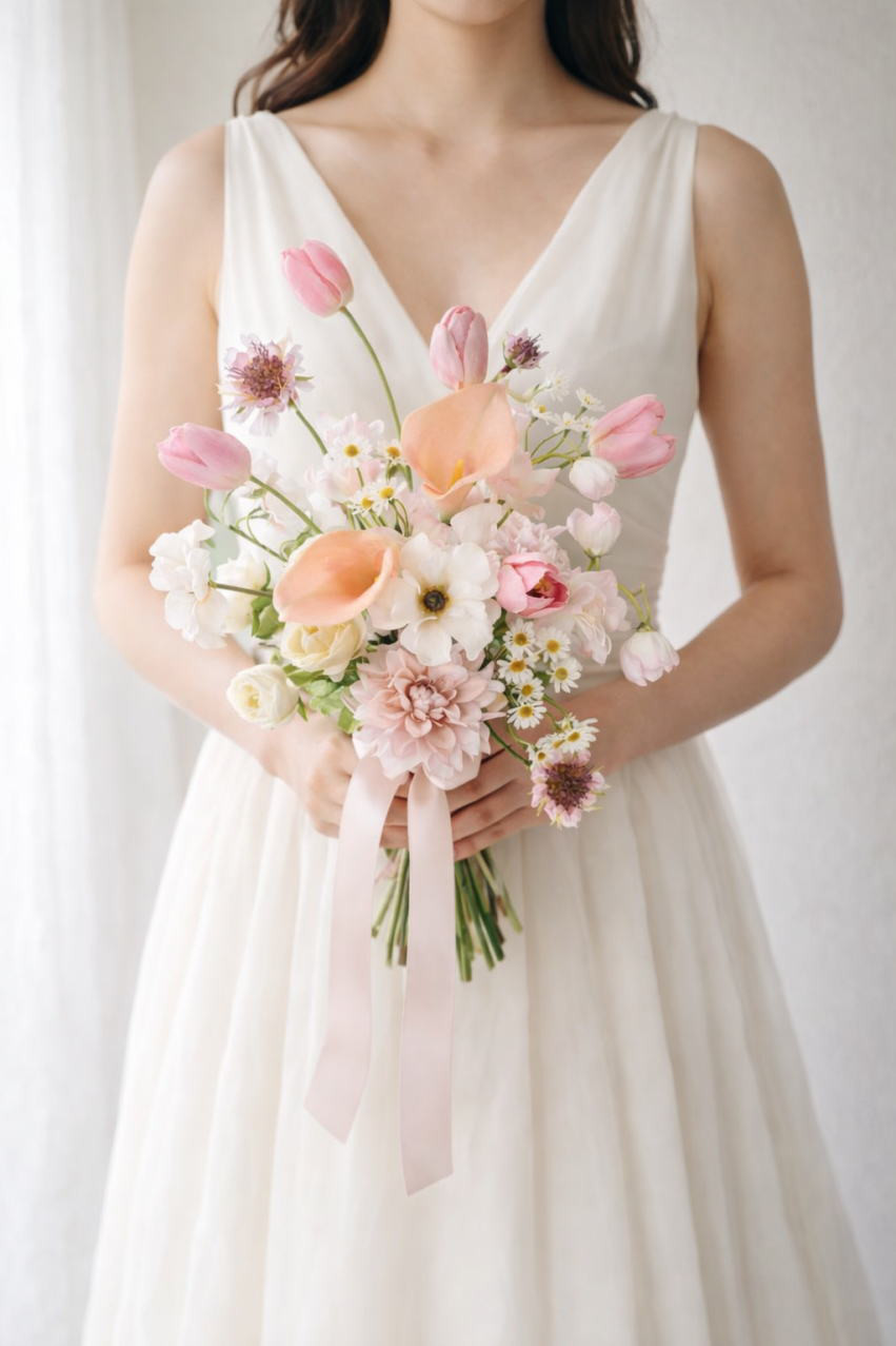 チューリップ　ウェディングブーケ＆ブートニア【造花】　アーティフィシャルフラワーブーケ