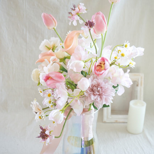 チューリップ ウェディングブーケ＆ブートニア【造花】 アーティ