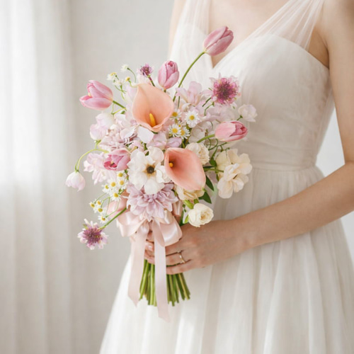 ウェディングブーケ　アーティフィシャルフラワー　ブーケチューリップブーケ チューリップのクラッチブーケ【アーティフィシャルフラワーの