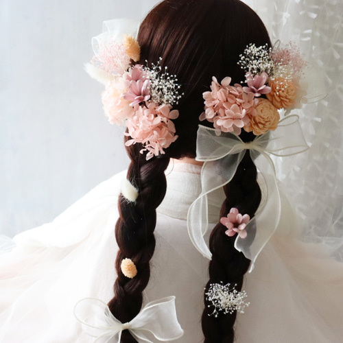 オレンジのソーラーローズとリボンの髪飾り 成人式用髪飾り 卒業式ヘア