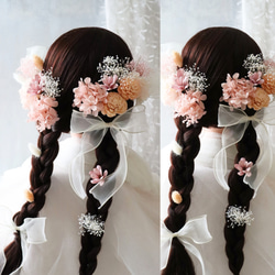 オレンジのソーラーローズとリボンの髪飾り 成人式用髪飾り 卒業式ヘア