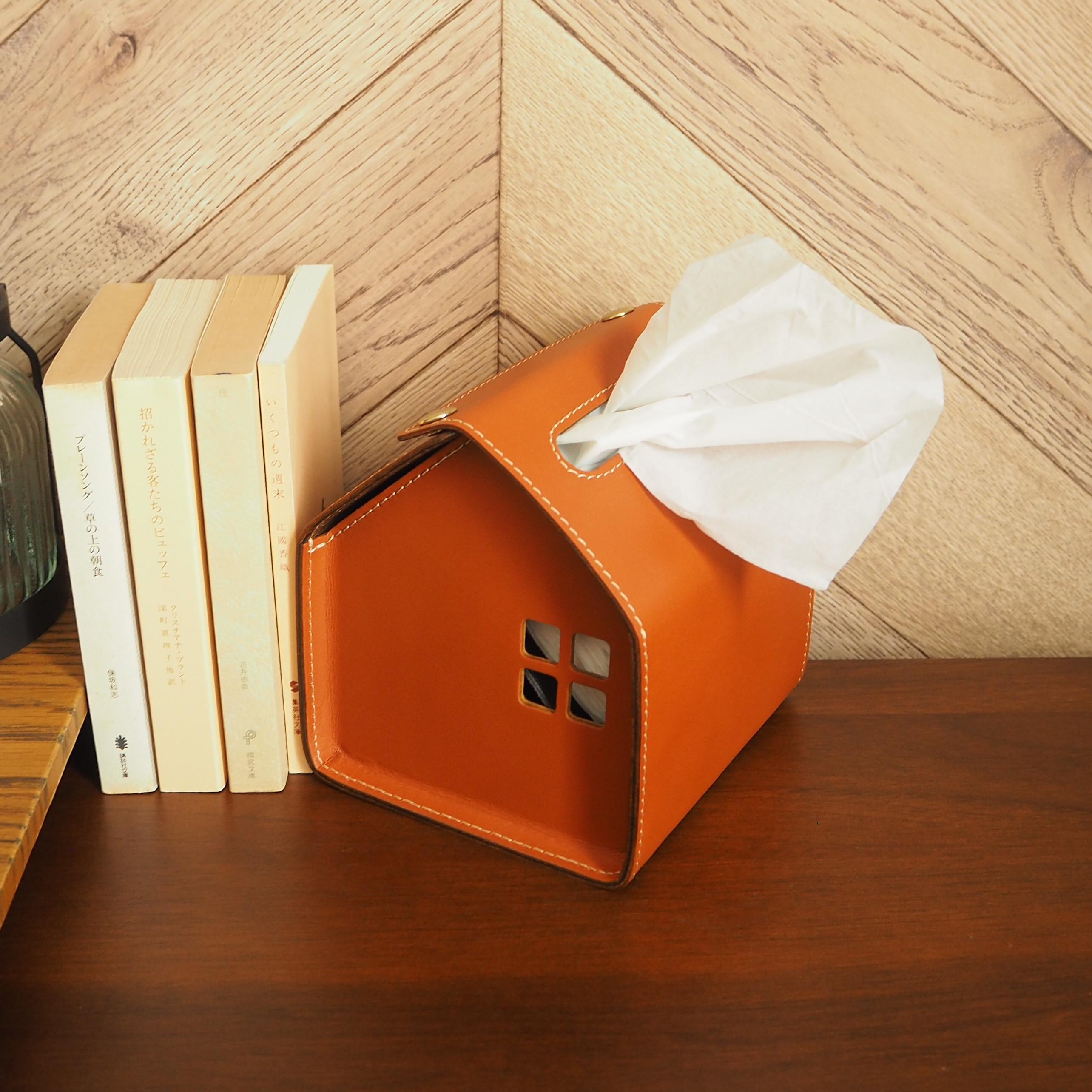 《受注制作》本革＊おうちの形のティッシュBOX（茶色）