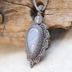 ブルーレースアゲートとレインボームーンストーン天然石マクラメネックレスmac403-エスニックアジアンエキゾチック 4枚目の画像