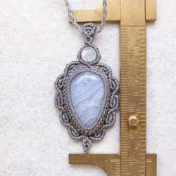 ブルーレースアゲートとレインボームーンストーン天然石マクラメネックレスmac403-エスニックアジアンエキゾチック 10枚目の画像