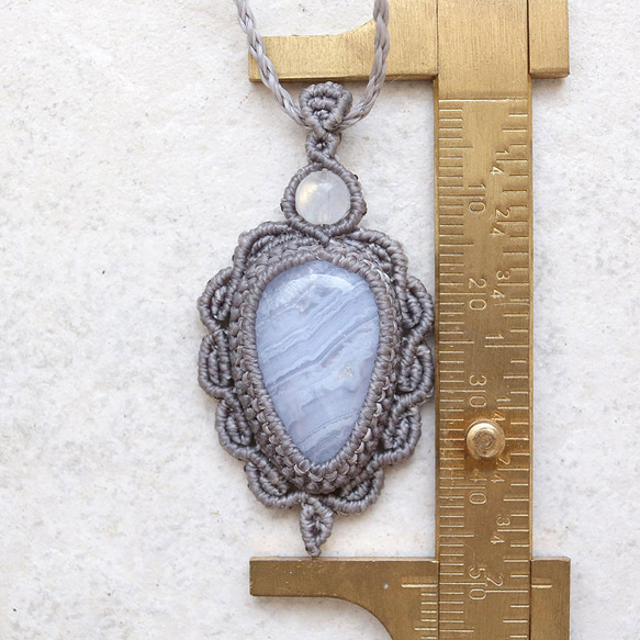 ブルーレースアゲートとレインボームーンストーン天然石マクラメネックレスmac403-エスニックアジアンエキゾチック 10枚目の画像
