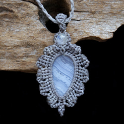 ブルーレースアゲートとレインボームーンストーン天然石マクラメネックレスmac403-エスニックアジアンエキゾチック 11枚目の画像