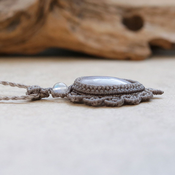 ブルーレースアゲートとレインボームーンストーン天然石マクラメネックレスmac403-エスニックアジアンエキゾチック 8枚目の画像