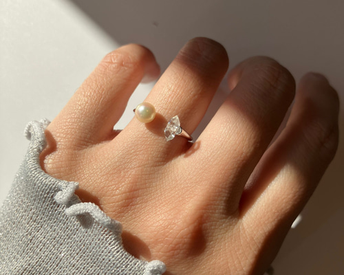 あこや真珠ロング⭐️彩凛ベビーパール❣️7連ピカピカ指輪『りんりん手作』 あこや真珠ベビーパール7連⭐️ジルコン指輪❣️リング