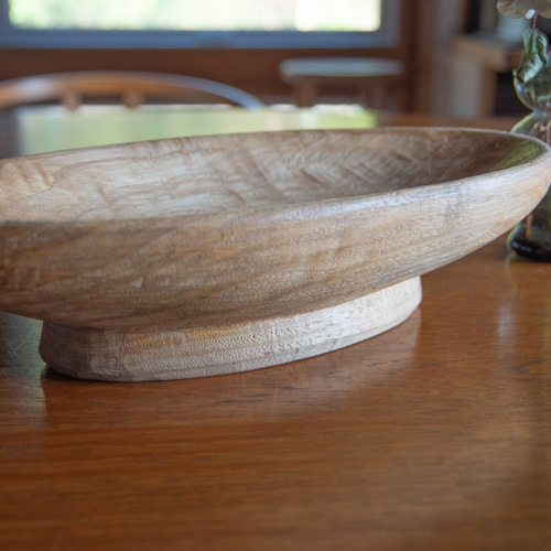 手作りクリの木 楕円形 盛り皿 台座付き ナチュラルデザイン お菓子