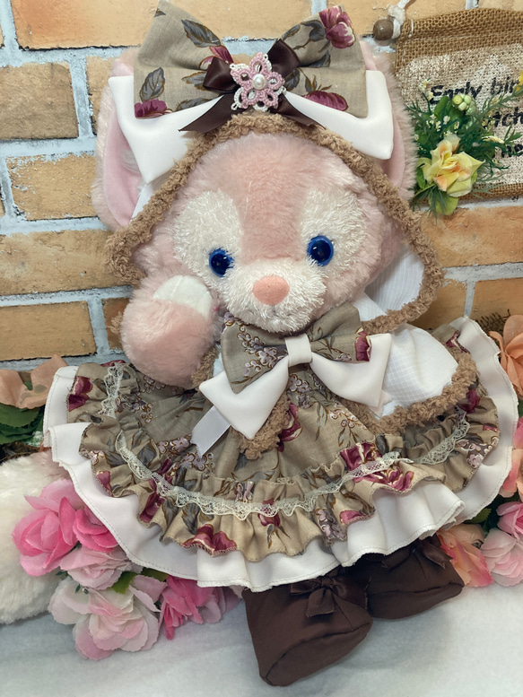 リーナベルSサイズ☆ベージュ花柄コスチューム☆ケープ6点セットの