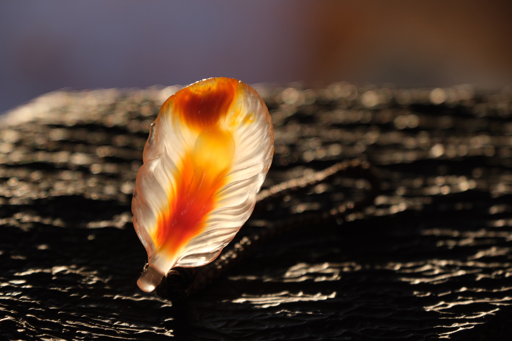 ゴビ石−1328 ゴビ瑪瑙　彫刻『羽毛』