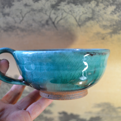 再入荷！】スープカップ（ターコイズ）極み スープ皿 お洒落 ☆萩焼