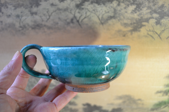 再入荷！】スープカップ（ターコイズ）極み スープ皿 お洒落 ☆萩焼