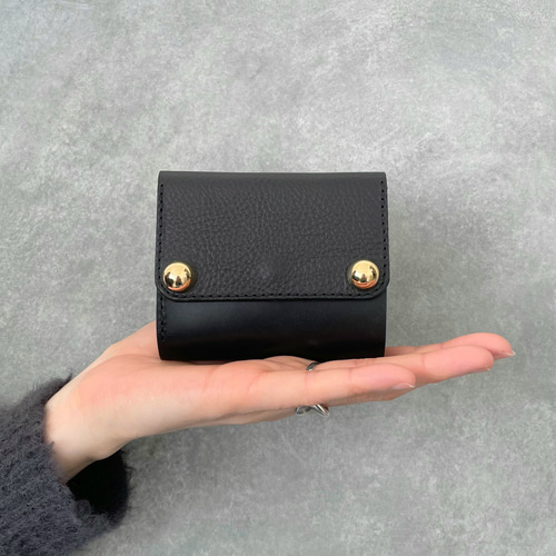 ◇立体ゴールド金具の大人な2種のブラックレザーウォレット ◇立体ゴールド金具の大人な2種のブラックレザーウォレット