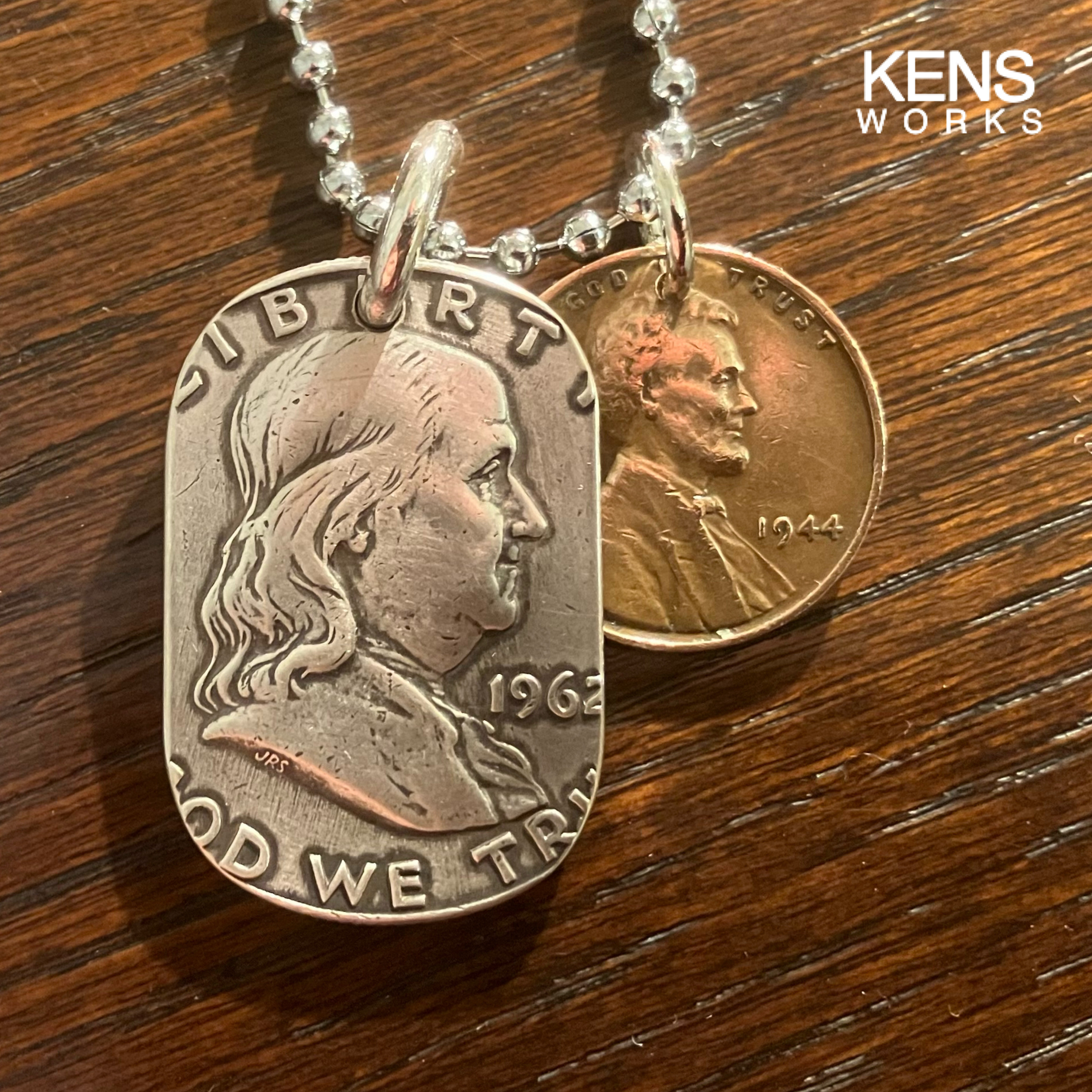 USAフランクリンハーフダラー銀貨　丸カン極太シルバー925ドッグタグネックレス USAフランクリンハーフダラー銀貨　丸カン極太シルバー925ドッグタグネックレス