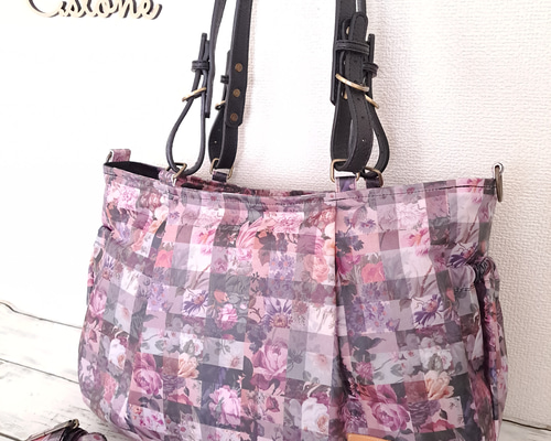 ペットボトルカバー　リバティアーカイブギンガム/パープル　ハンドメイド b60ca7508dbfe483c5f3e8eaff5c70