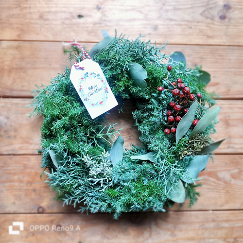 クリスマスリース　フレッシュリース　グリーンリース　おしゃれ　癒し　no.4 グリーンの香りでほっとひといき 数種類のグリーンで彩るフレッシュ