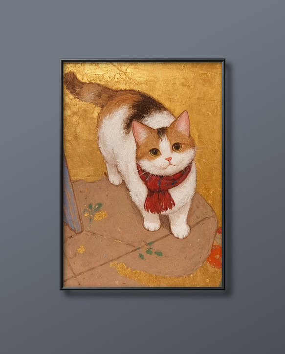 絵画 A 12 絵画 | イラストポスター 532☆ 【かわいい三毛猫】 絵画 アカザ麦