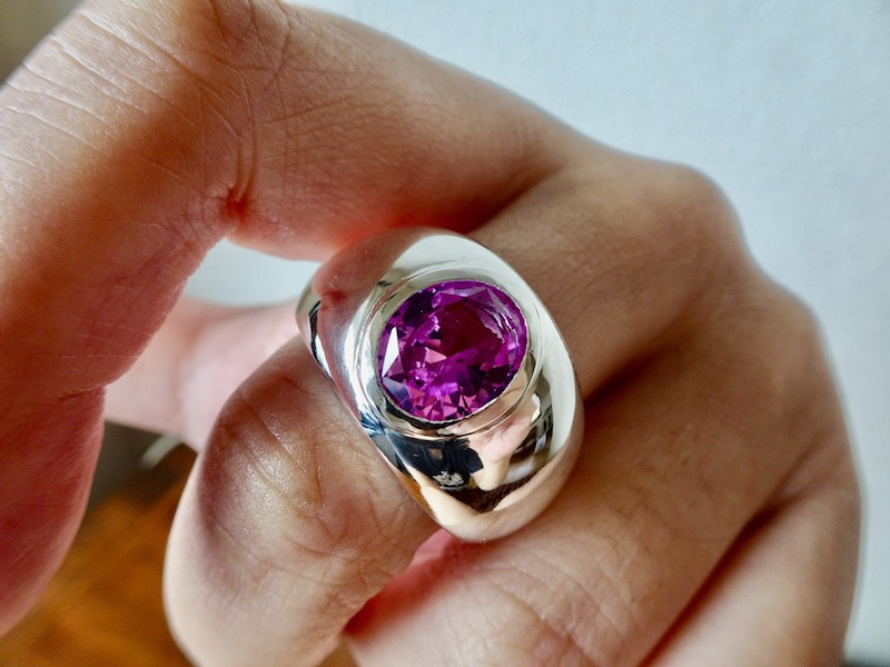 仁尾彫金『オーバルカットジルコニア覆輪リング』ハンドメイド