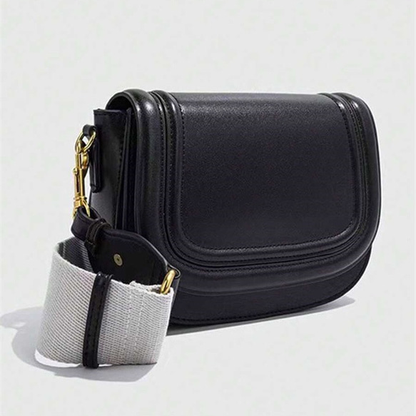 秋冬新作 レディースショルダーバッグ、PU素材 ブラック サドル