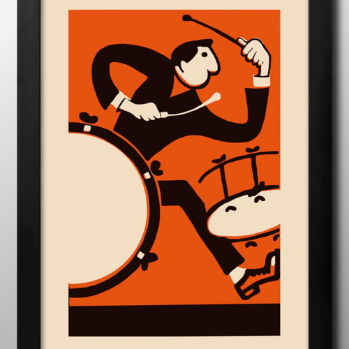 12815□ポスター アート 『ジャズ ドラム』北欧 A3 イラスト デザイン