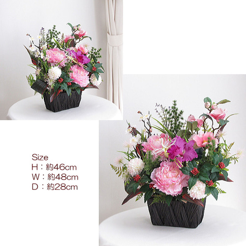 お正月飾り　ピンクの椿　葉牡丹　アレンジメント お正月飾り ピンクの椿 葉牡丹 アレンジメント 葉牡丹 正月 飾り