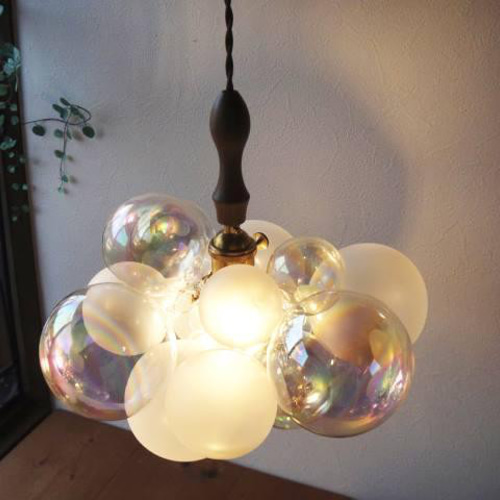 2番シーリングカバー付き　バブルガラスペンダントライトくるみNAミルキーカラー 2番シーリングカバー付き バブルガラスペンダントライトくるみNA