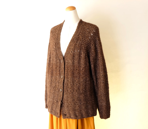 Vネックカーディガンーダークブラウン 1枚目の画像