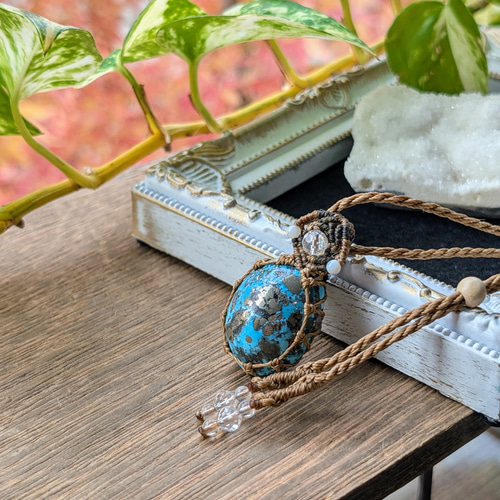 オパール サンストーン ペンダント 天然石 マクラメ編み オパールの