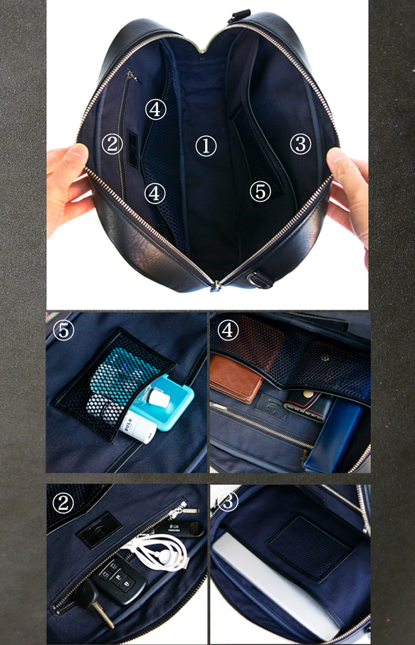 3WAY仕様  収納多数で旅行、出張、ビジネスに大活躍。本革ショルダーバッグ スキミング防止機能 4枚目の画像