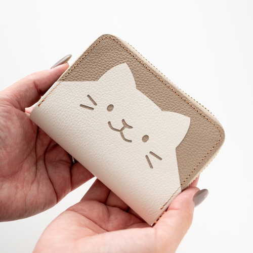 お札が折れない コンパクトウォレット ねこ 【 シュリンクレザー 】 本