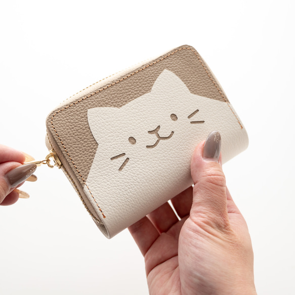 お札が折れない コンパクトウォレット ねこ 【 シュリンクレザー 】 本革 ミニ財布 猫 ギフト HW23K 12枚目の画像