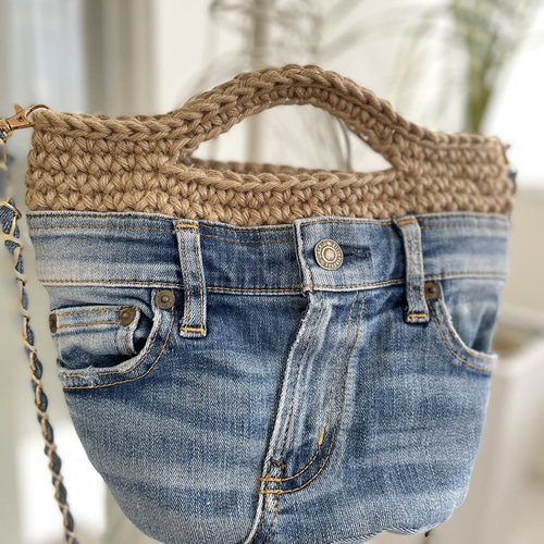 ハンドメイド　デニムリメイク バッグ　マルシェ　バケツバッグ 076b7f783185cf5d67e5f82453bbb9