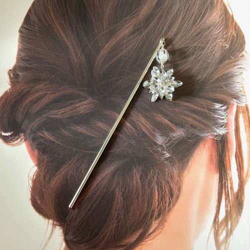 かんざし ラインストーンの雪の結晶カボション シルバー 透明 クリア