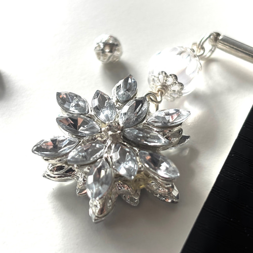 かんざし ラインストーンの雪の結晶カボション シルバー 透明 クリア