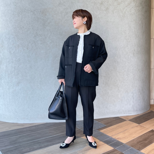 スペシャル特典 小柄S□ゆったり着痩せ♡普段～お式♡ノーカラーツイード ジャケット・アウター