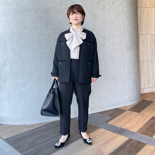 【期間限定特価】 小柄S□ゆったり着痩せ♡普段～お式♡ノーカラーツイード ジャケット・アウター