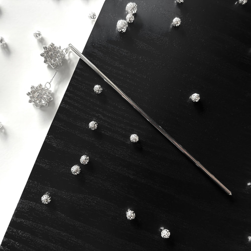 かんざし ラインストーンの雪の結晶カボション2連 シルバー 一本挿し